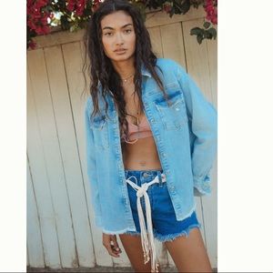NWT Anthropologie Jean Jacket Pilcro Chambray Button Up Denim Shacket Shirt XXSP
